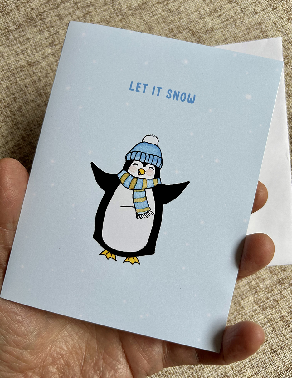Let it Snow Blue or Red Holiday Greeting Card