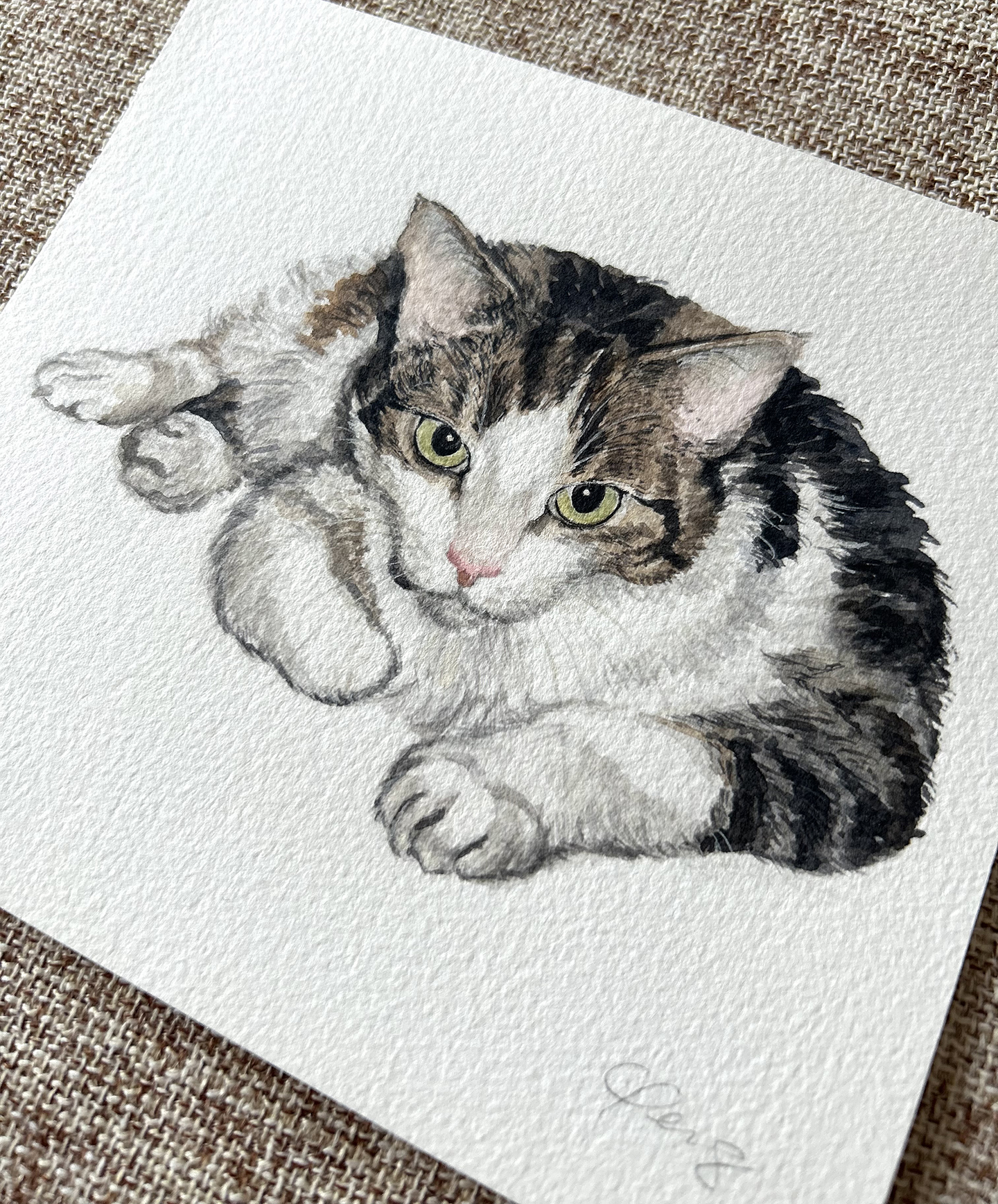 Oddjob The Cat Original Watercolour Painting