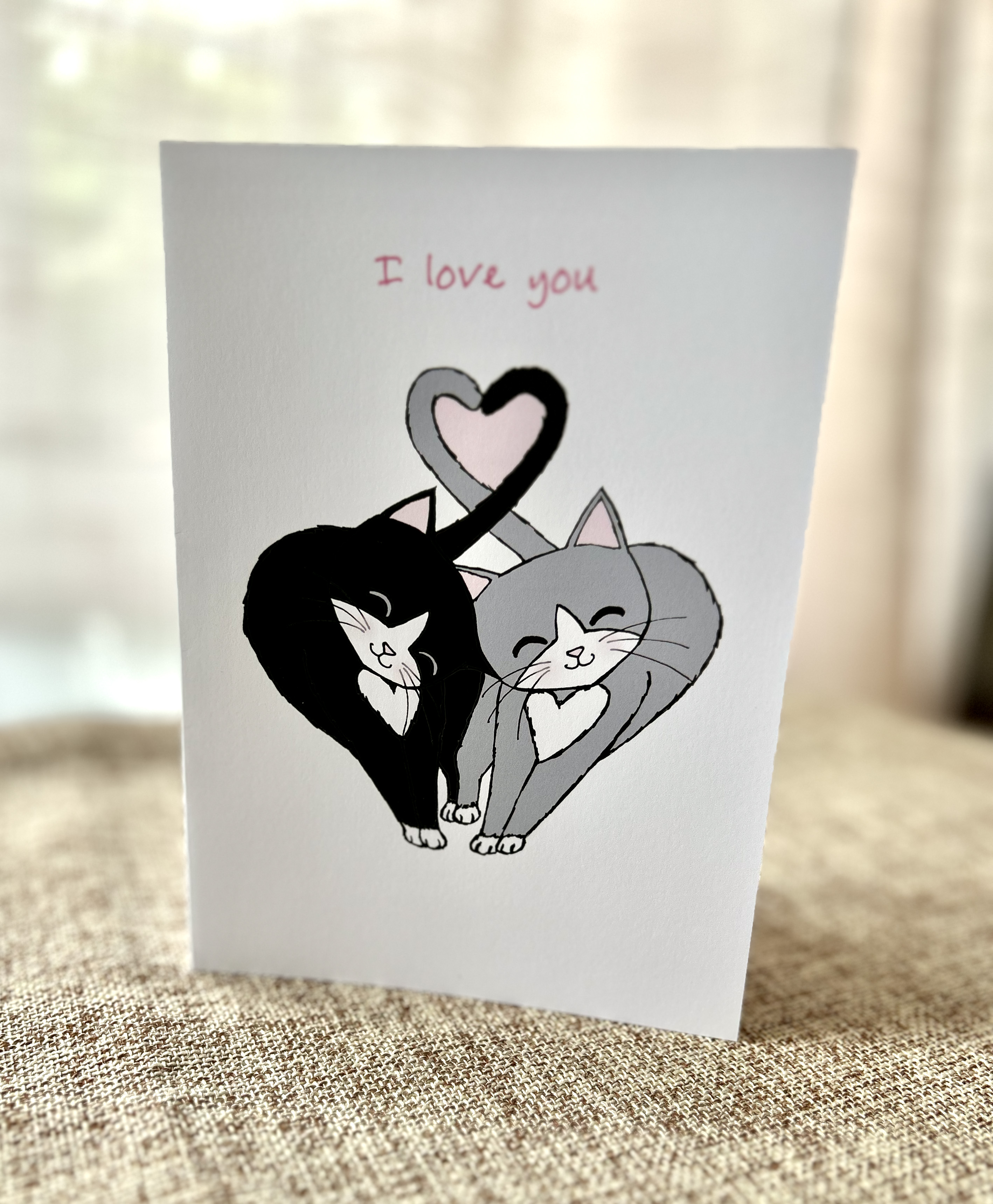 Headbutt - Black and Grey Kitties - Romantic Greeting Card
