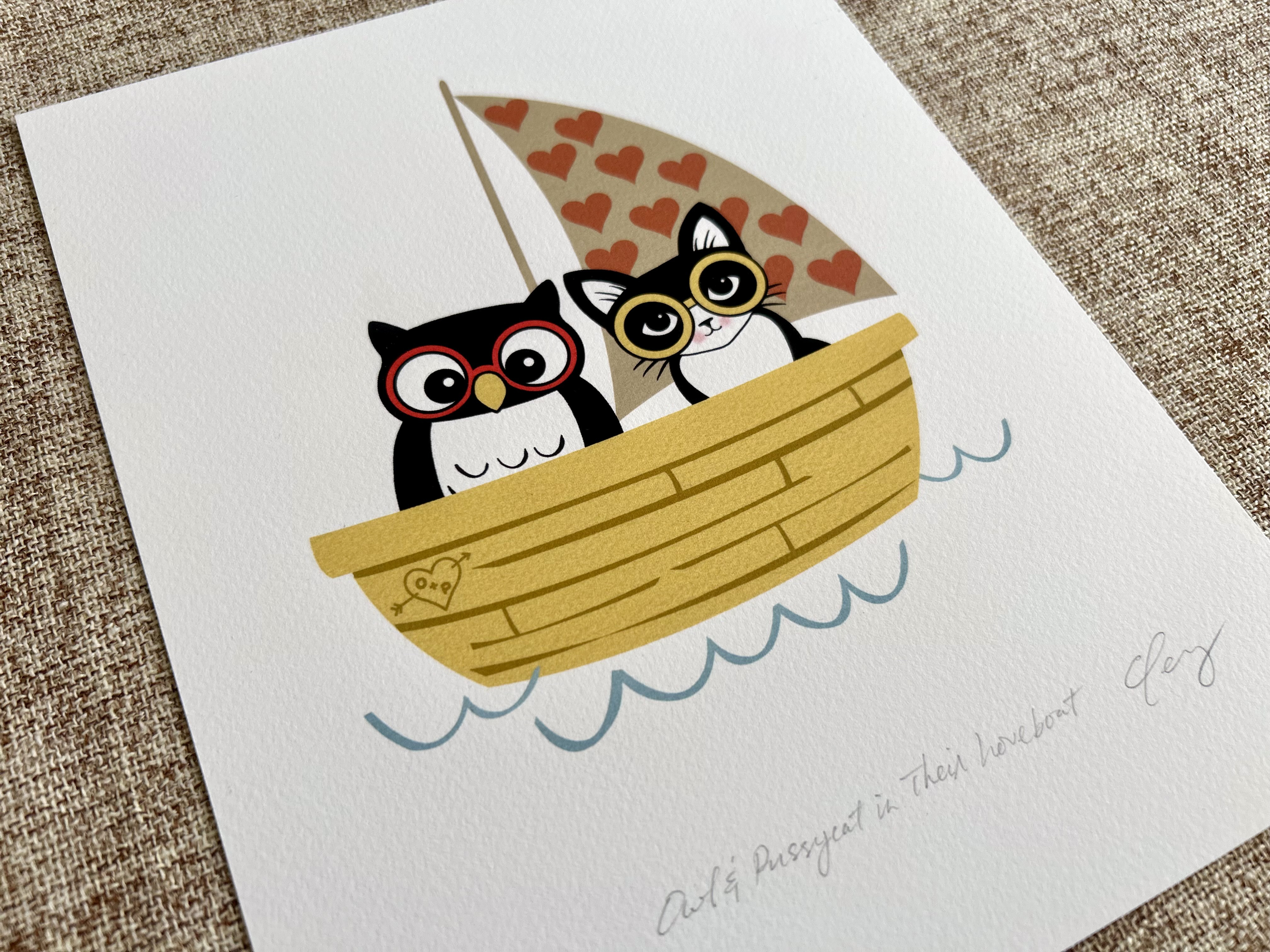 Owl & Pussycat in Their Loveboat | Art Print