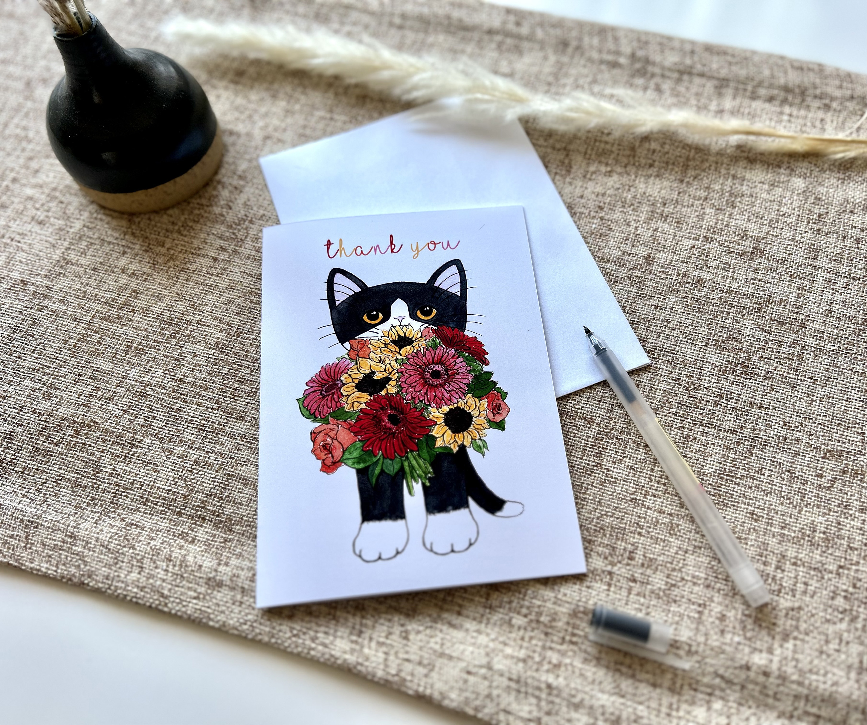 Thank You Bouquet Kitty | Thank You Greeting Card