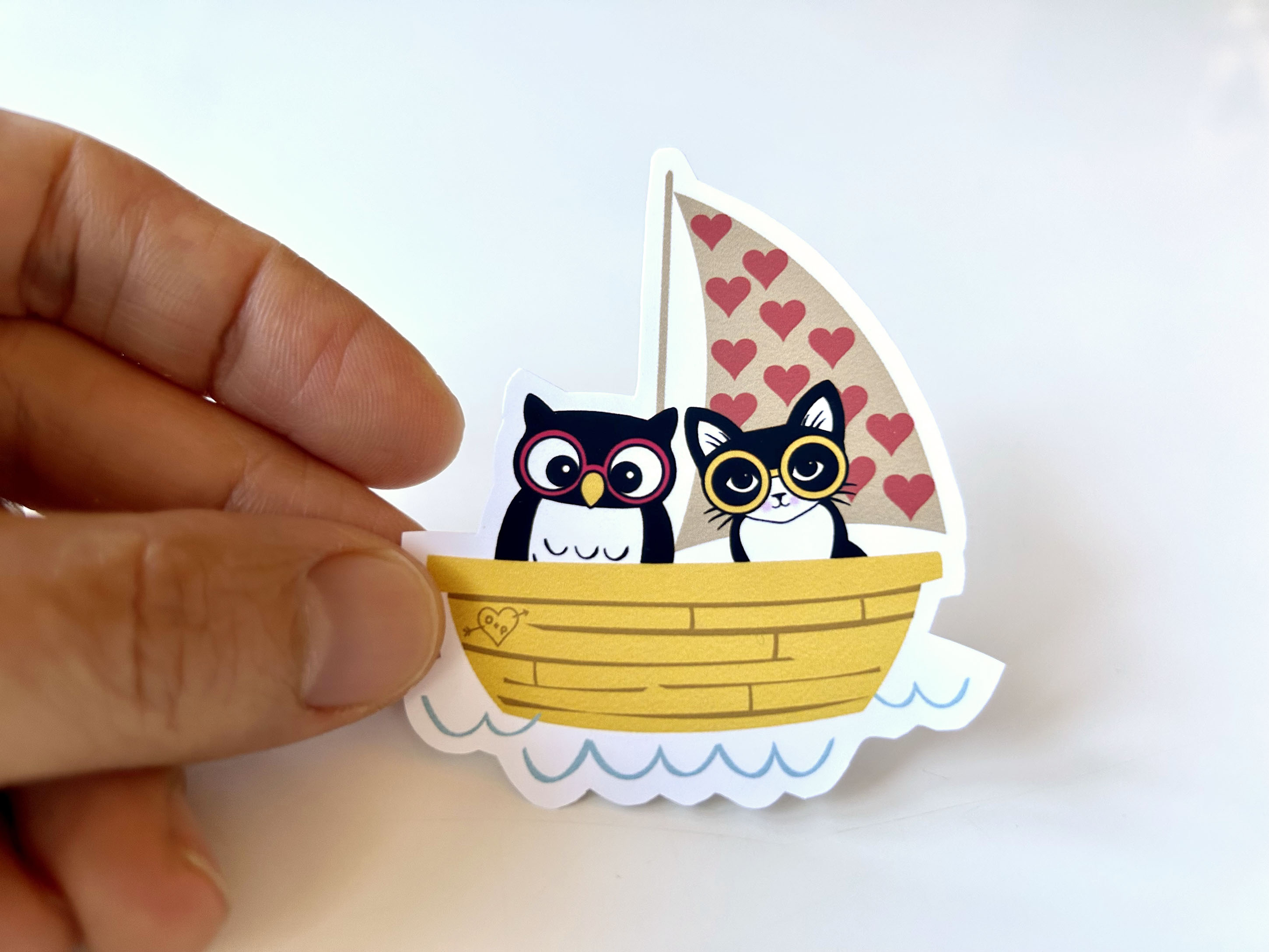 Owl and Pussycat in Their Loveboat Vinyl Sticker