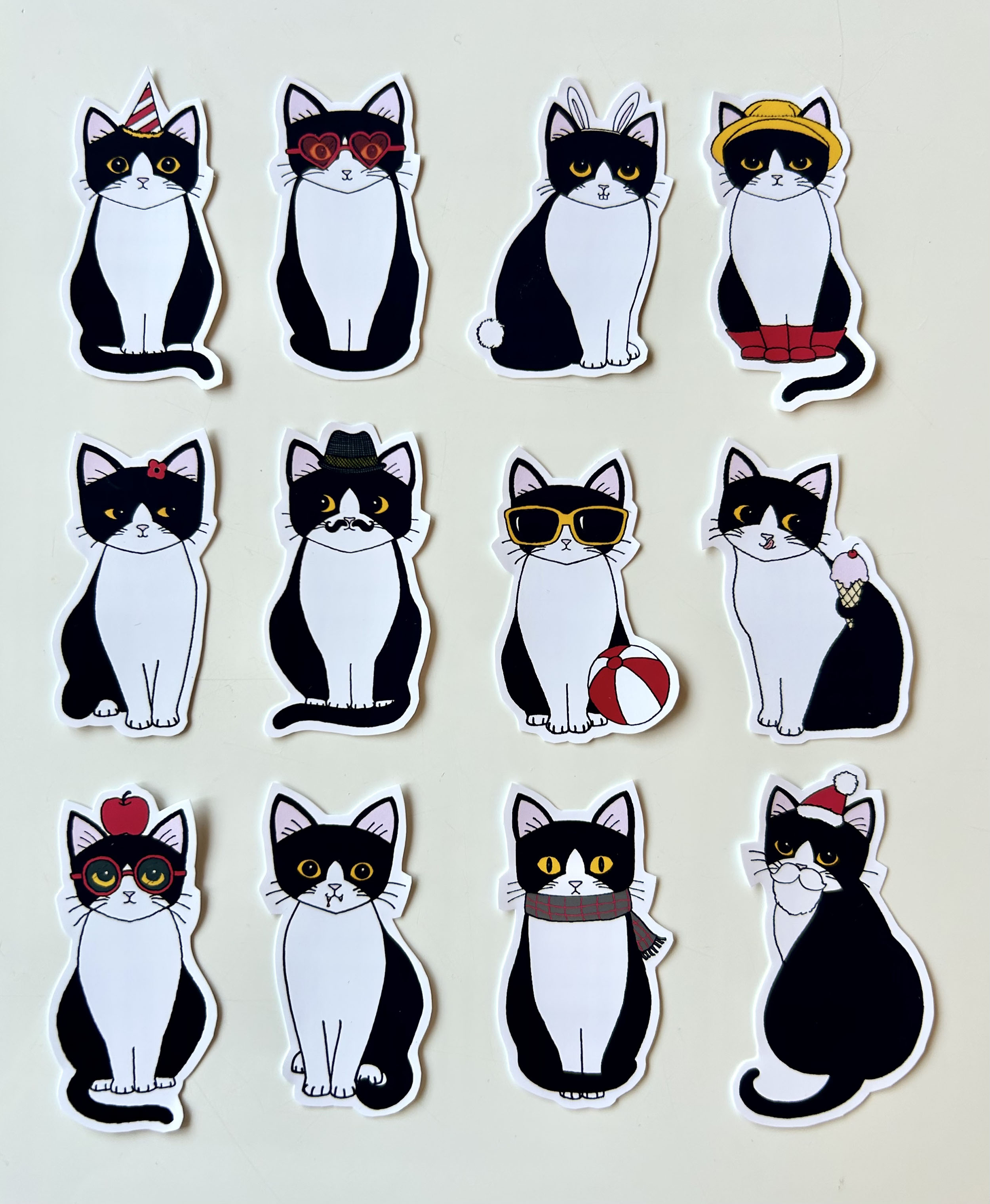 Twelve Tuxedo Kitties Vinyl Sticker Set