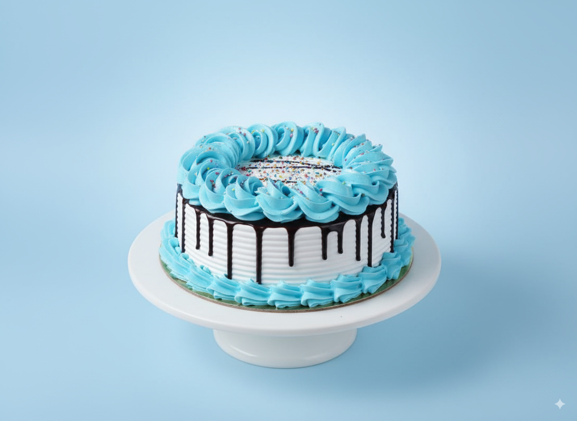 Pastel decorado con crema azul