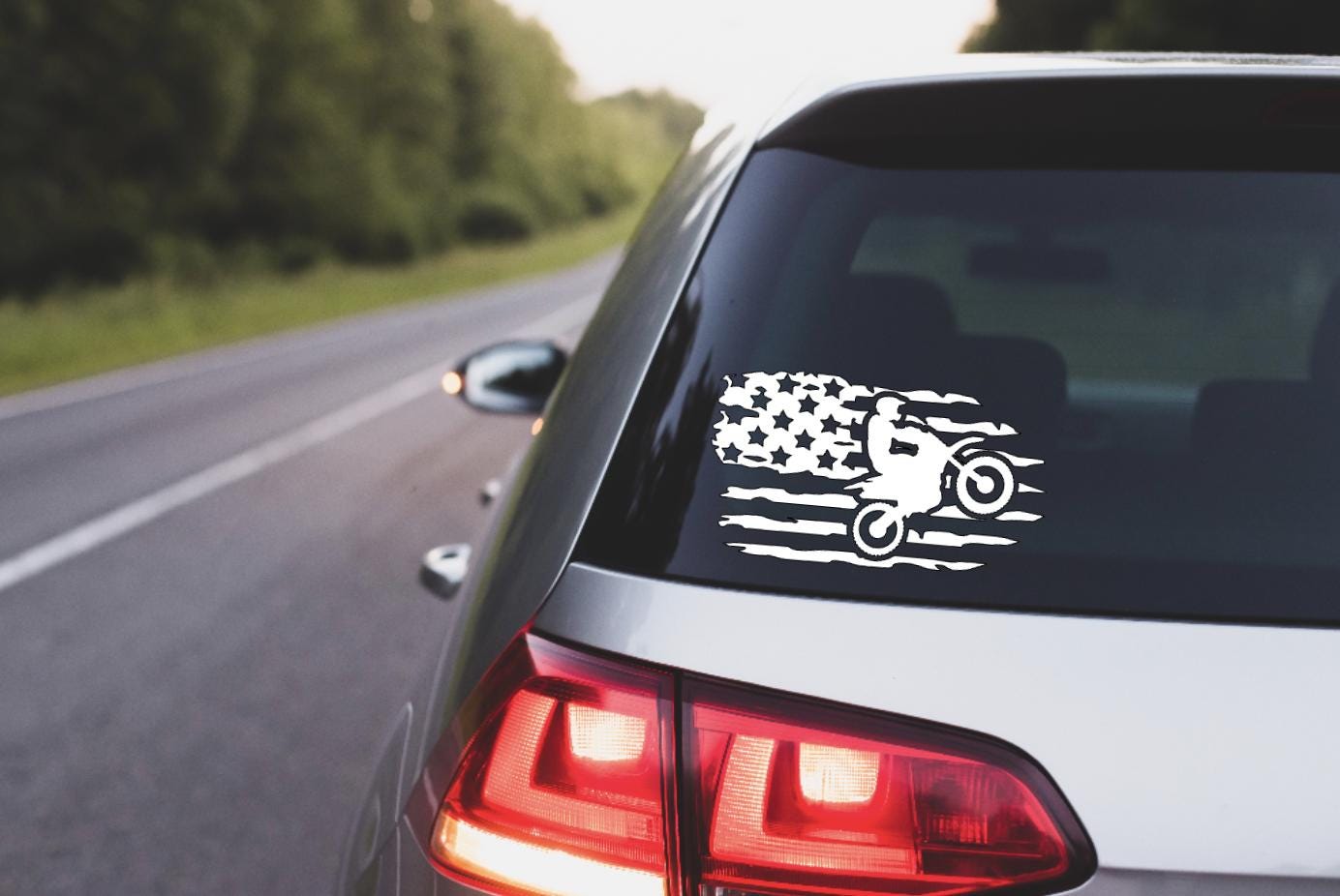 Dirt Bike American Flag Vinyl Decal: 7" x 4"