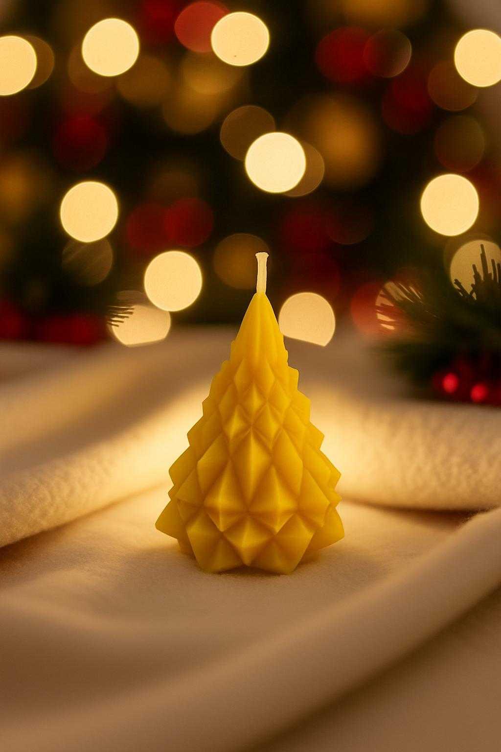 Set of 4 Identical Beeswax Christmas Tree Candles 