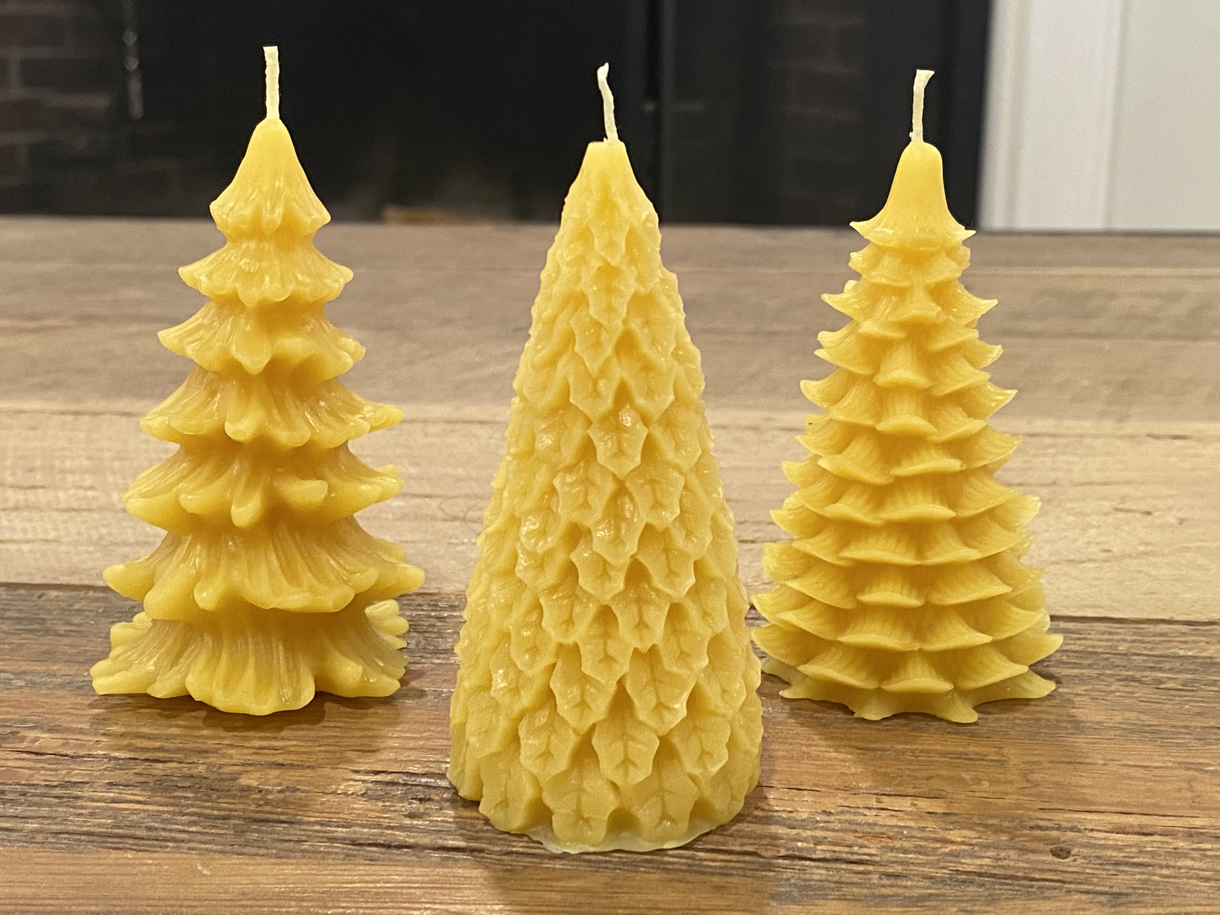 Set of 3 Hand-poured Beeswax Christmas Tree Candles