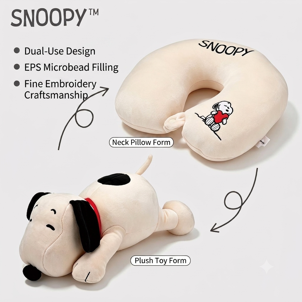 2-in-1 Transformable Snoopy Plush Toy & Travel Neck Pillow