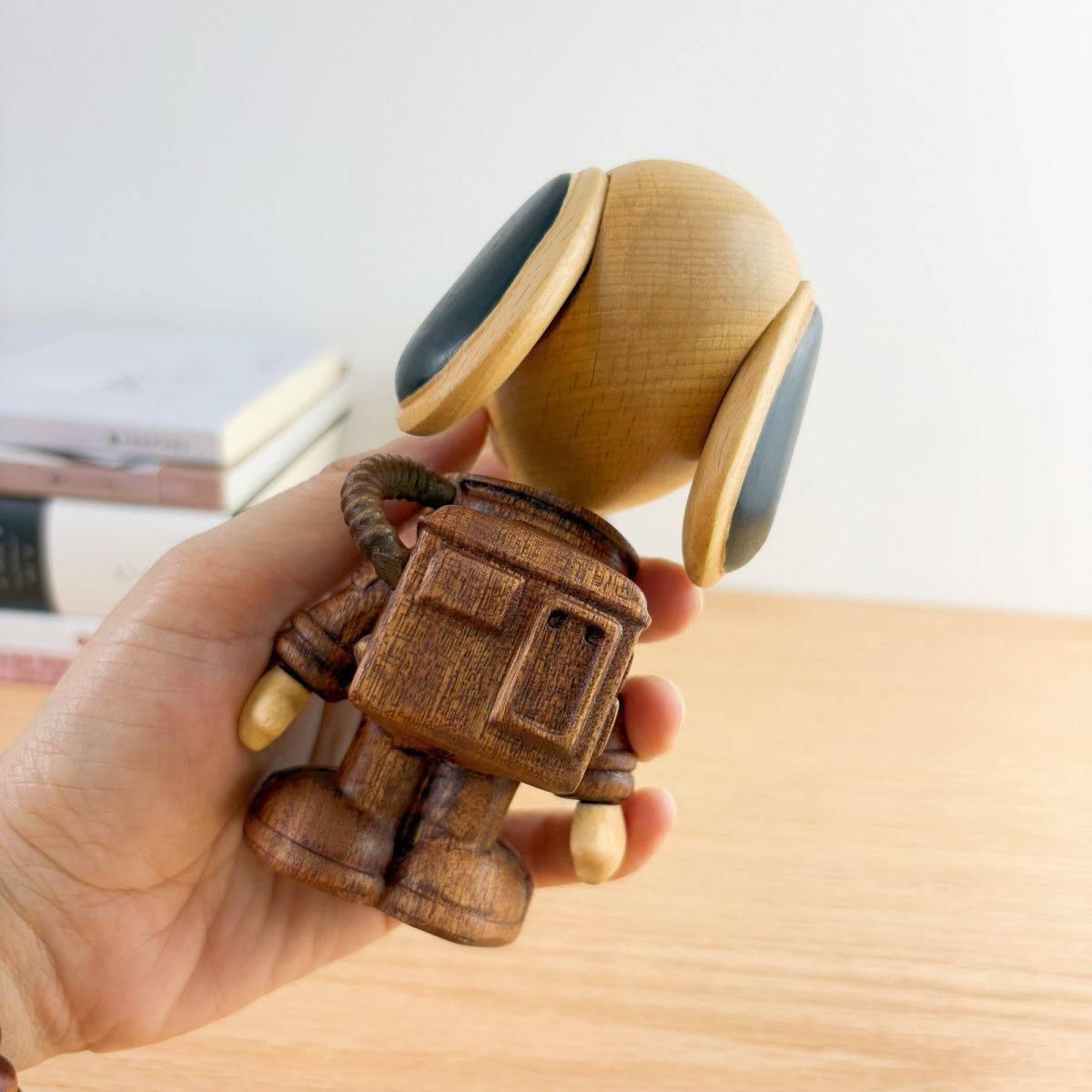 Handcrafted Ebony Wood Snoopy Astronaut Figurine – 14cm