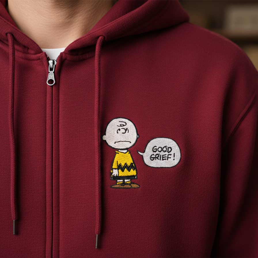 Charlie Brown Embroidery zip hoodie