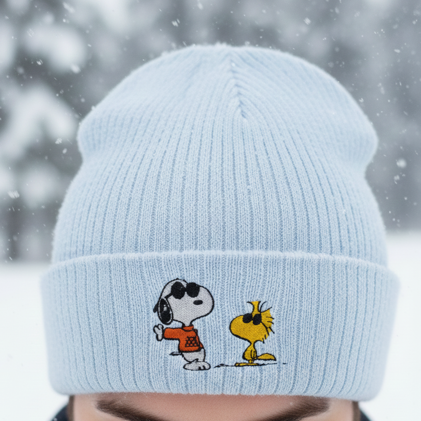 Embroidered Beanie | Ribbed Knit Winter Hat