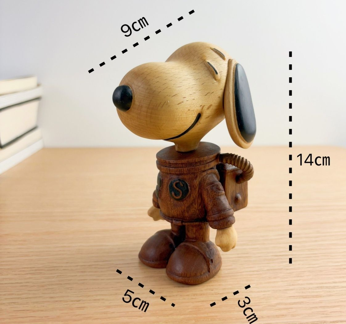 Handcrafted Ebony Wood Snoopy Astronaut Figurine – 14cm