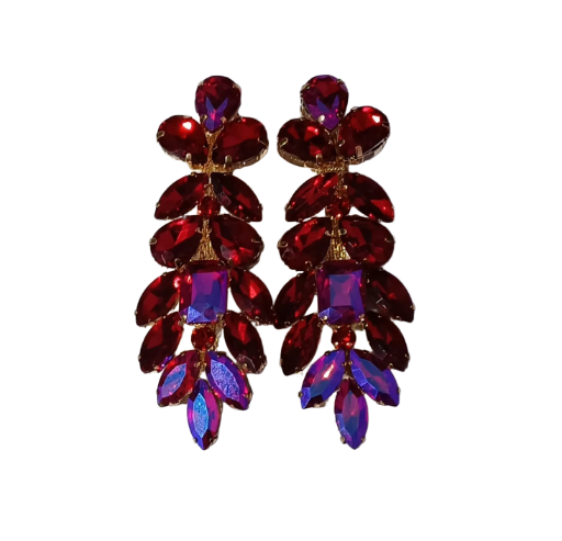 Boucles d'oreilles pendantes en strass rouges