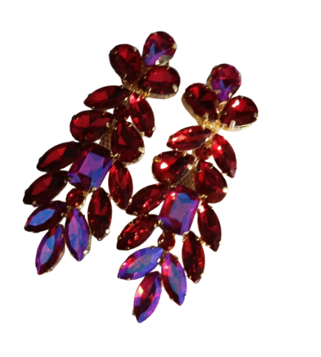 Boucles d'oreilles pendantes en strass rouges