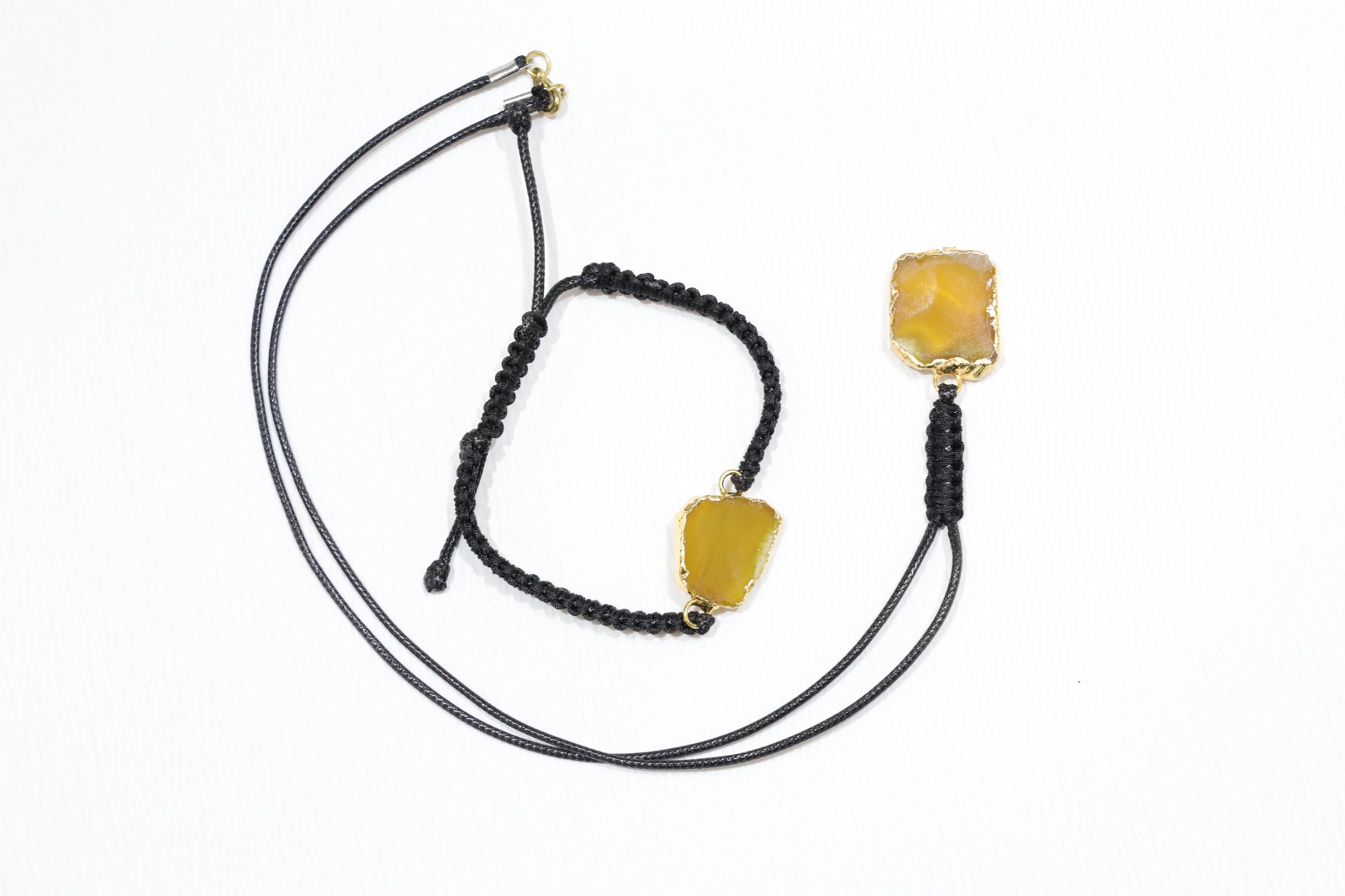 Sarı Doğal Akik Taşlı Kolye & Bileklik Kombini – El Yapımı Zarif Takım