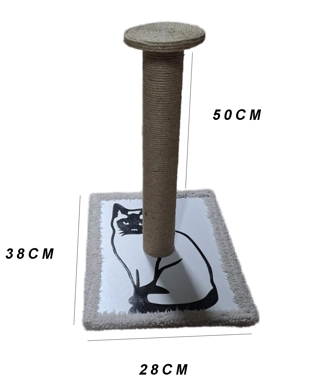 Peluş Kenarlıklı Siyah Kedi Silüetli Doğal Jüt Halatlı Kedi Tırmalama Direği – 50 cm