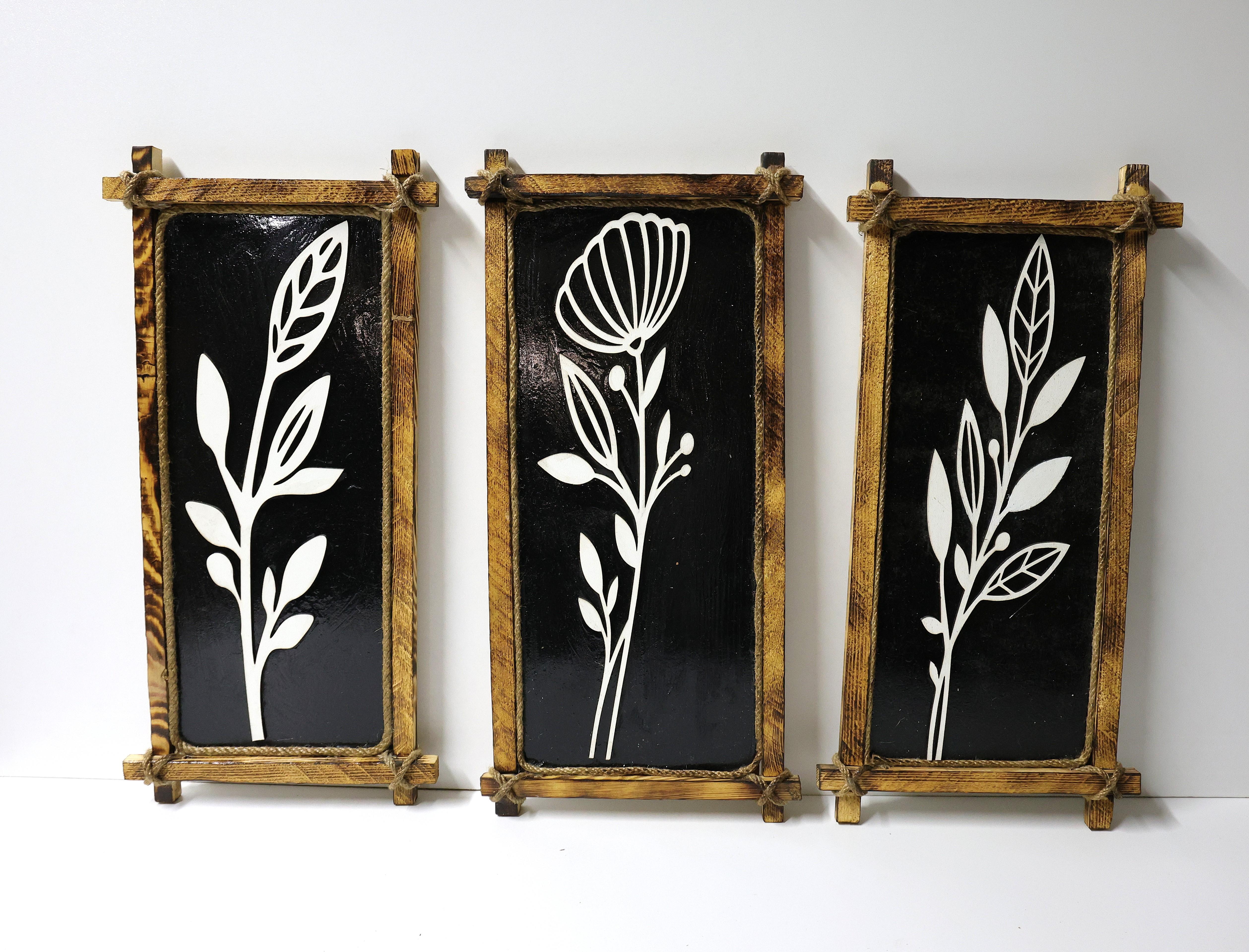 Rustik Ahşap Çerçeveli Siyah-Beyaz 3’lü Duvar Dekor Seti