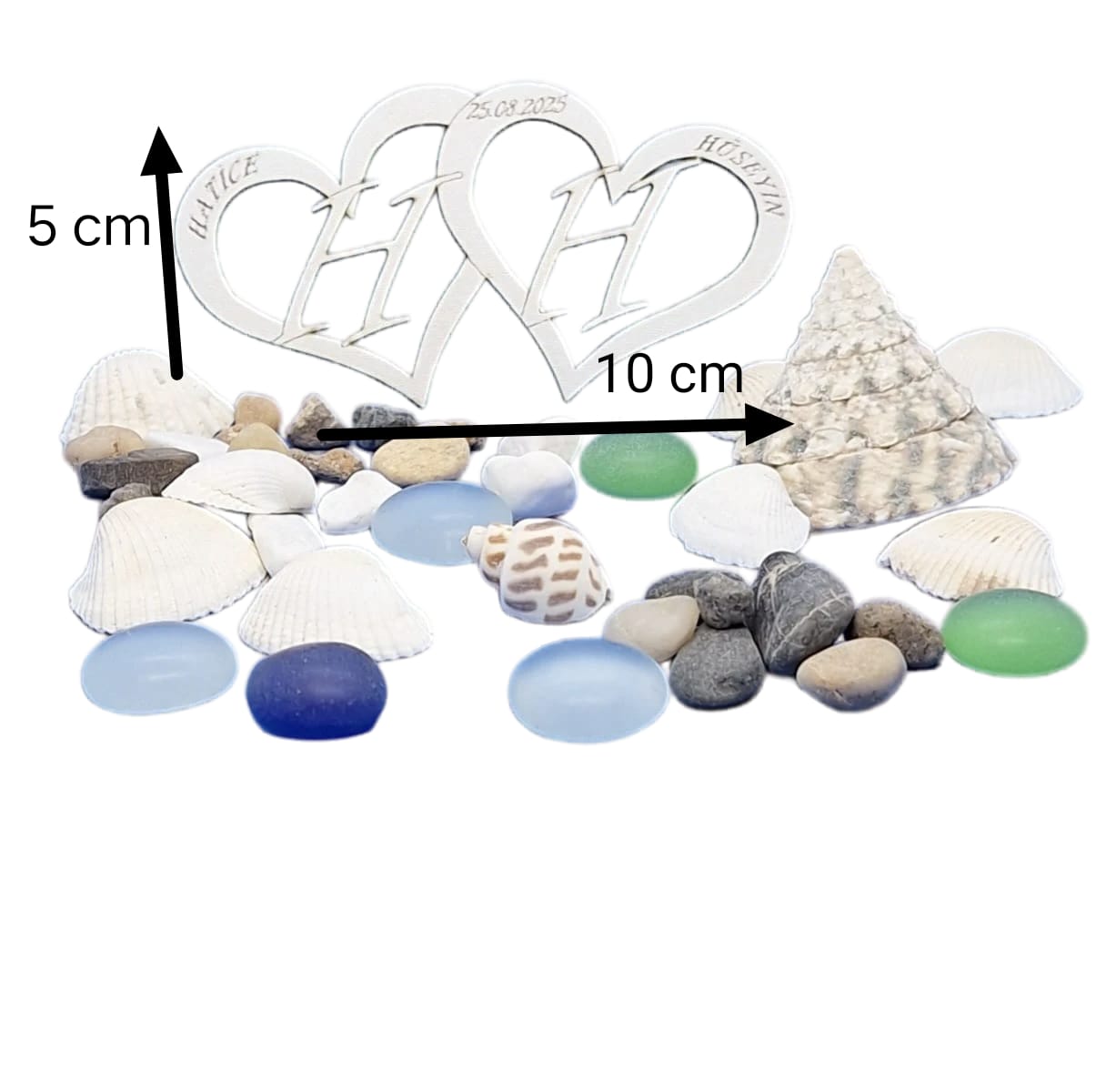 Çift Kalp Tasarımlı Ahşap Nikah ve Nişan Hedeliği – 10x5 cm