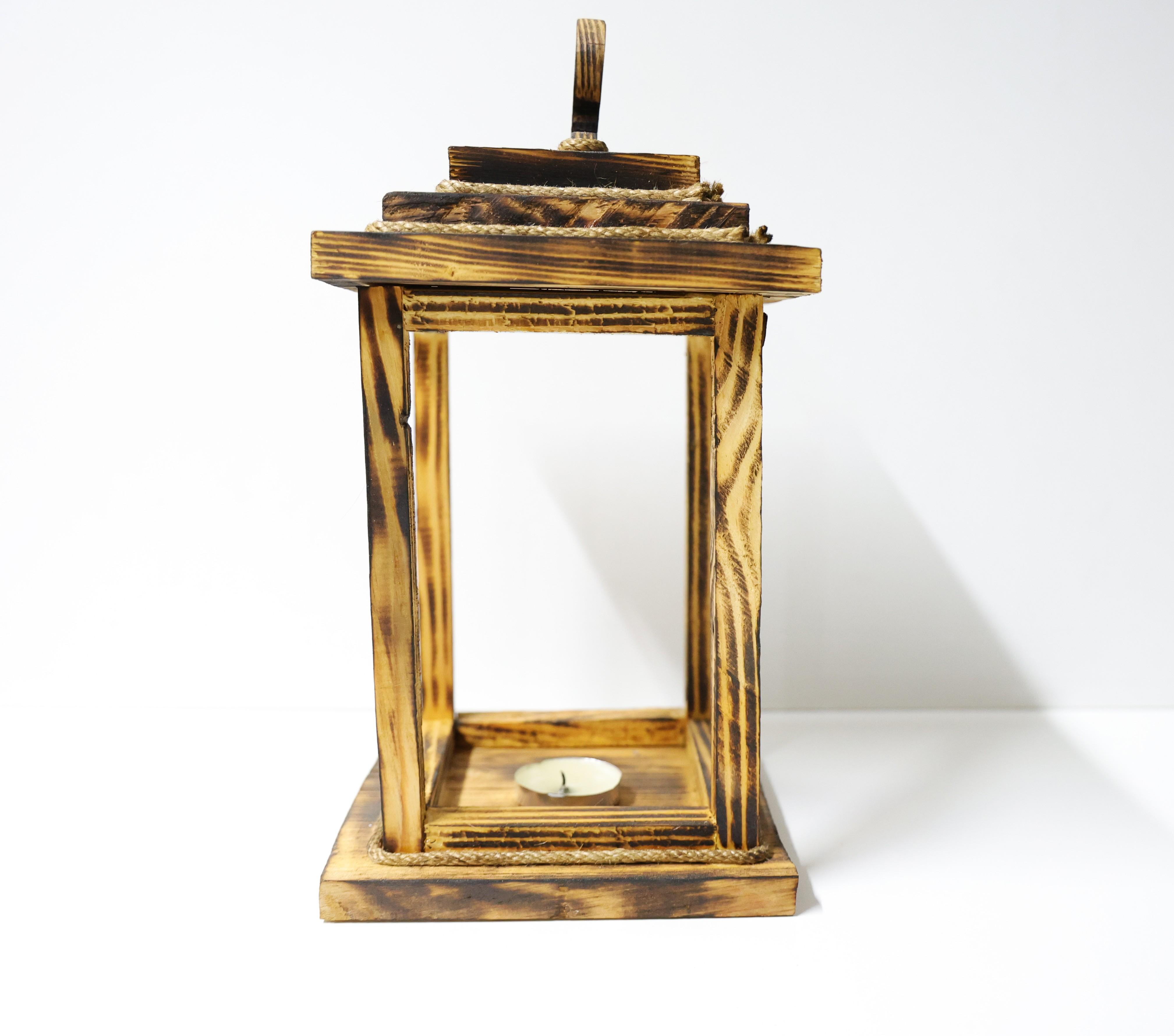 Rustik Ahşap Fener Dekoratif Mumluk