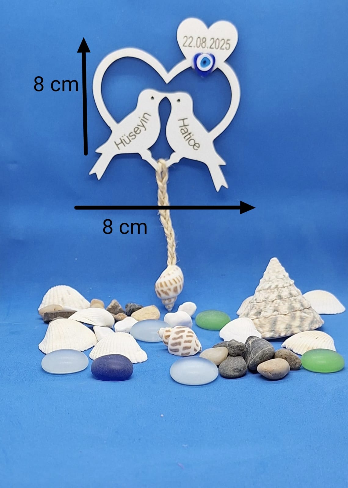 Ahşap Kalp ve Kuş Figürlü Nazar Boncuklu Nikah & Nişan Hediyeliği