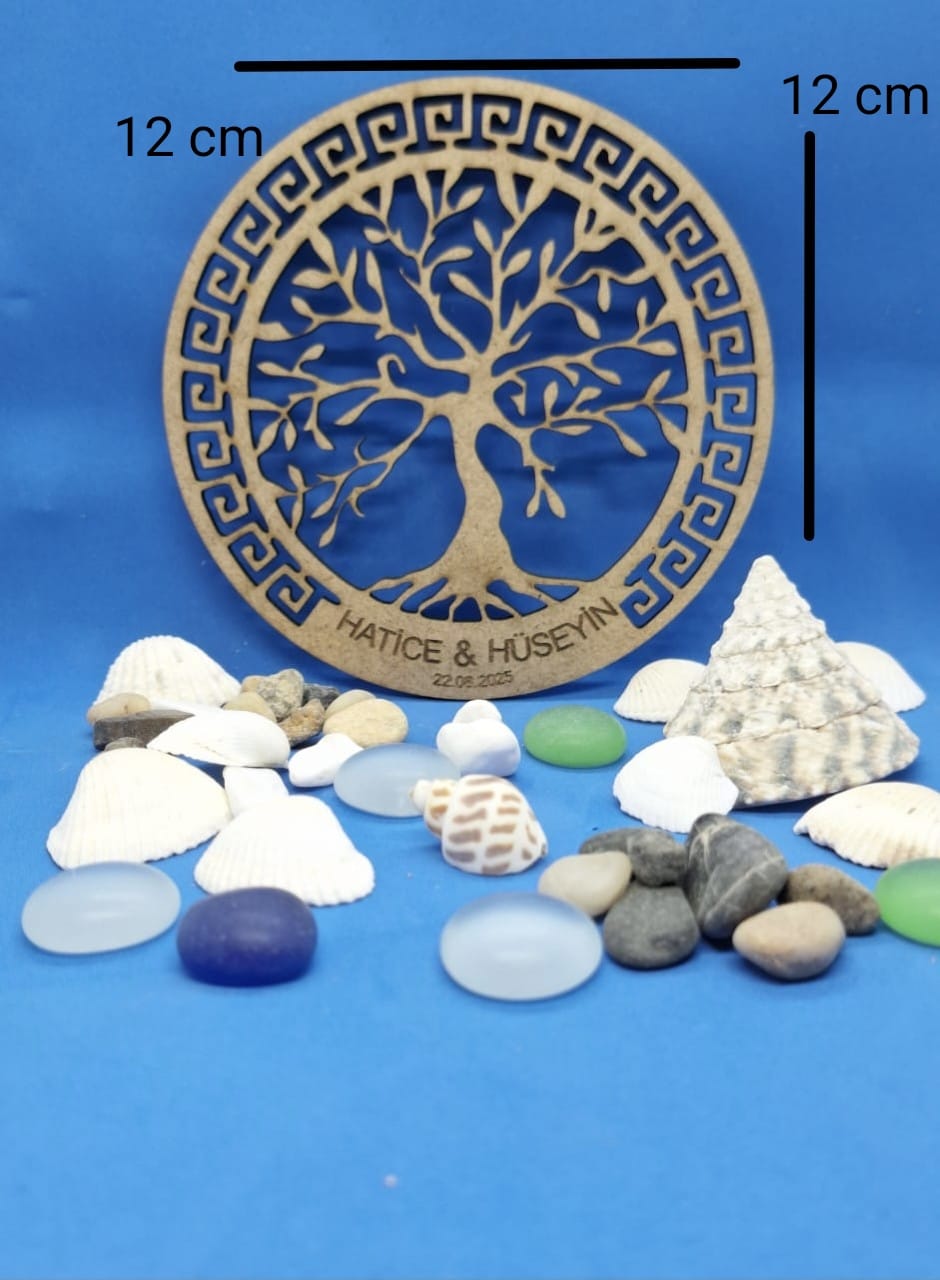 Kişiye Özel Ağaç Desenli Ahşap Nikah & Nişan Hediyeliği – 12 cm