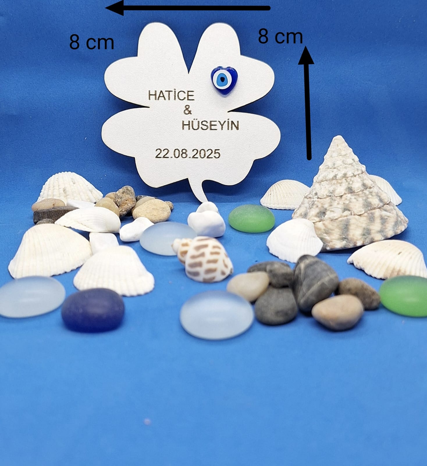 Kişiye Özel Dört Yapraklı Yonca Nikah & Nişan Magneti (8x8 cm)