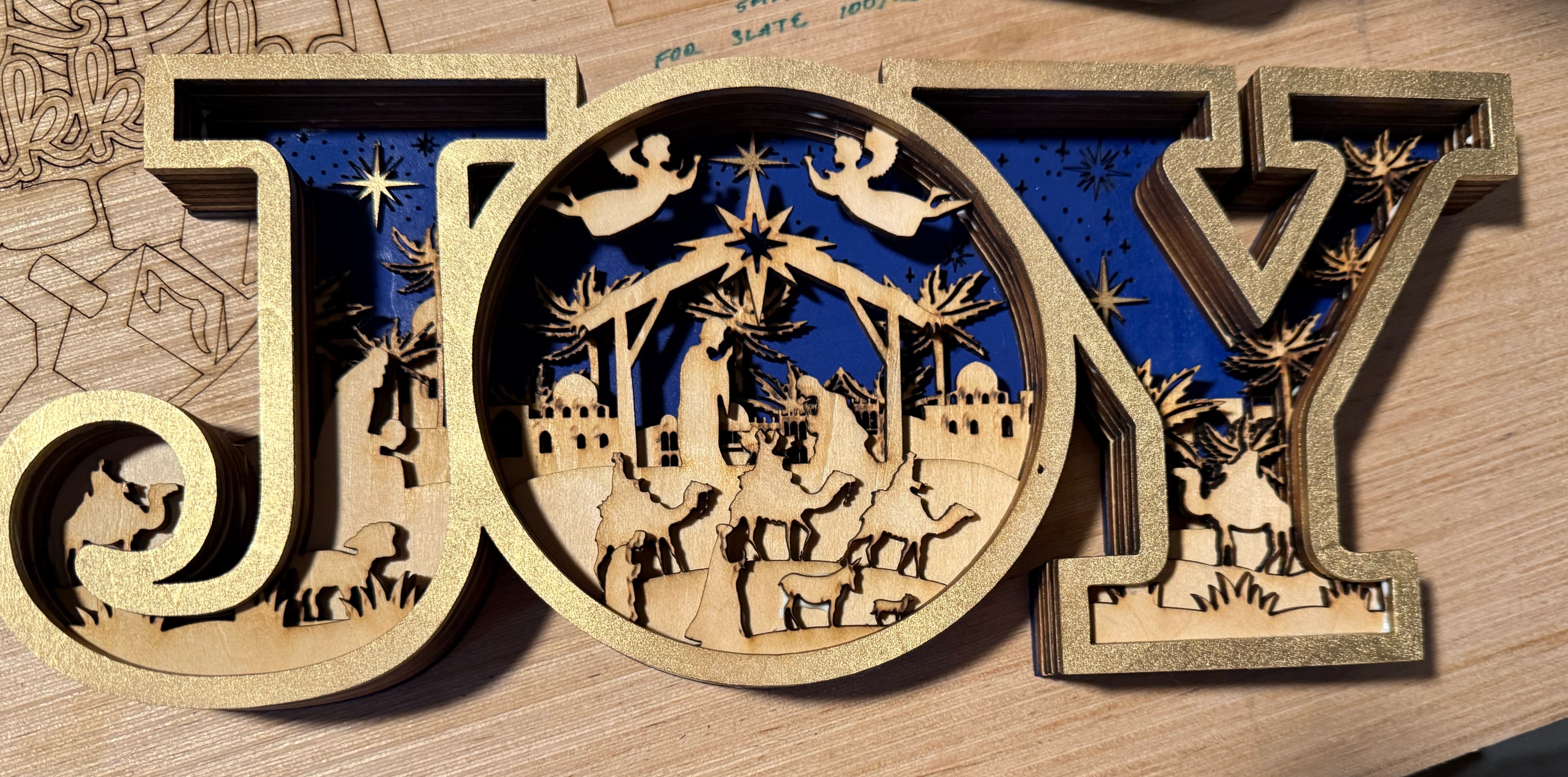 JOY Christmas Nativity Scene Wooden Sign