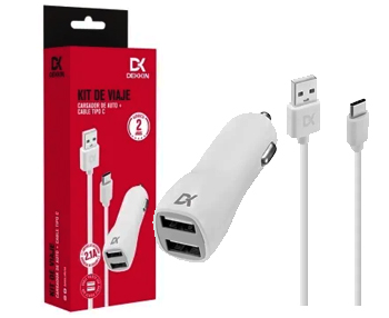 Cargador Dekkin Kit de Viaje cargador de auto 2 USB cable C