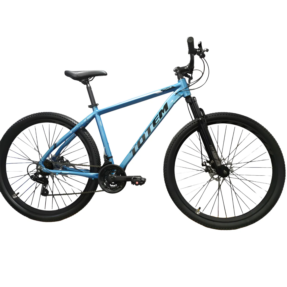 Bicicleta rodado 29 Top Mega mtb aluminio TOTEM 21 Vel celeste/negro talle M NFA equipamiento shifter shimano, pata shimano, descarrilador sunrun