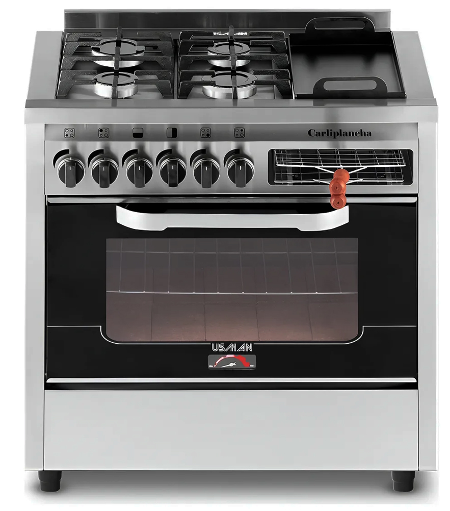 Cocina Usman Industrial 4+carli/plancha puerta visor 4 hornallas + plancheta+ carlitero