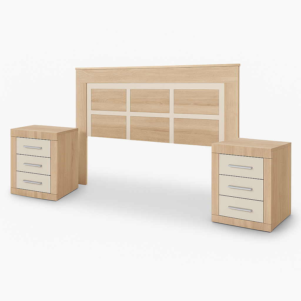 JUEGO DE CABECERO Y MESITAS AURA