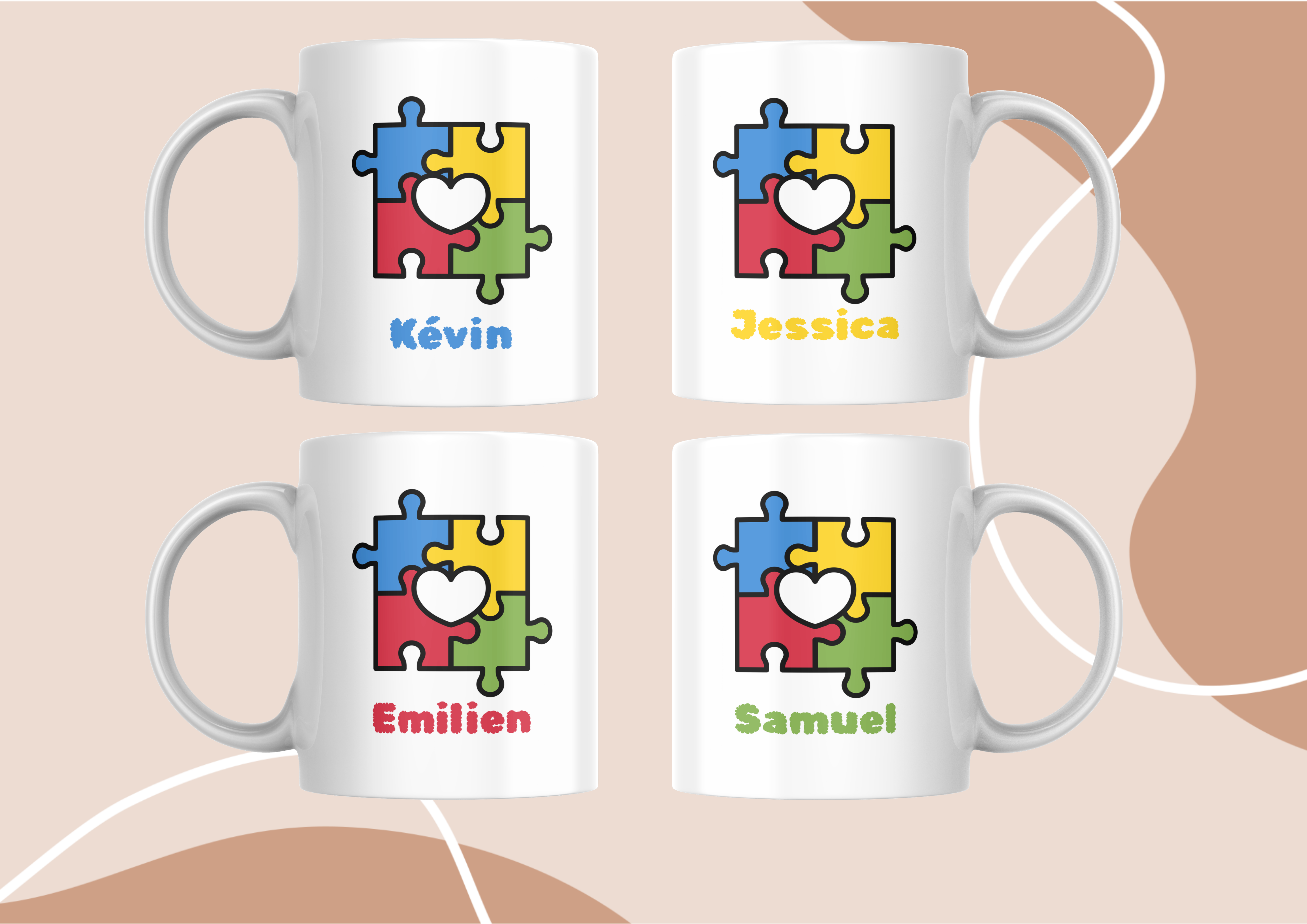 Lots Mugs personnalisé puzzle cœur Famille