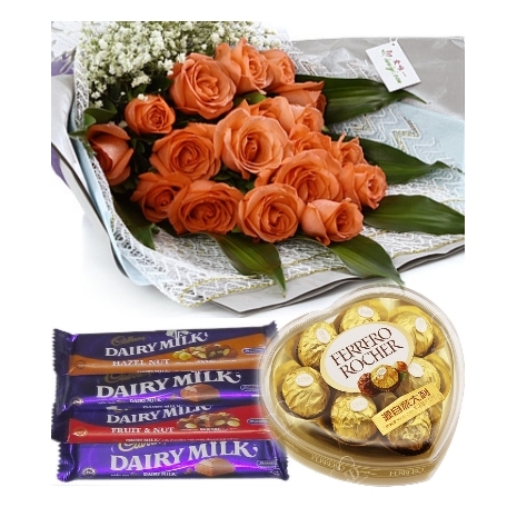 12 pink Rose Bouquet with Chocolates