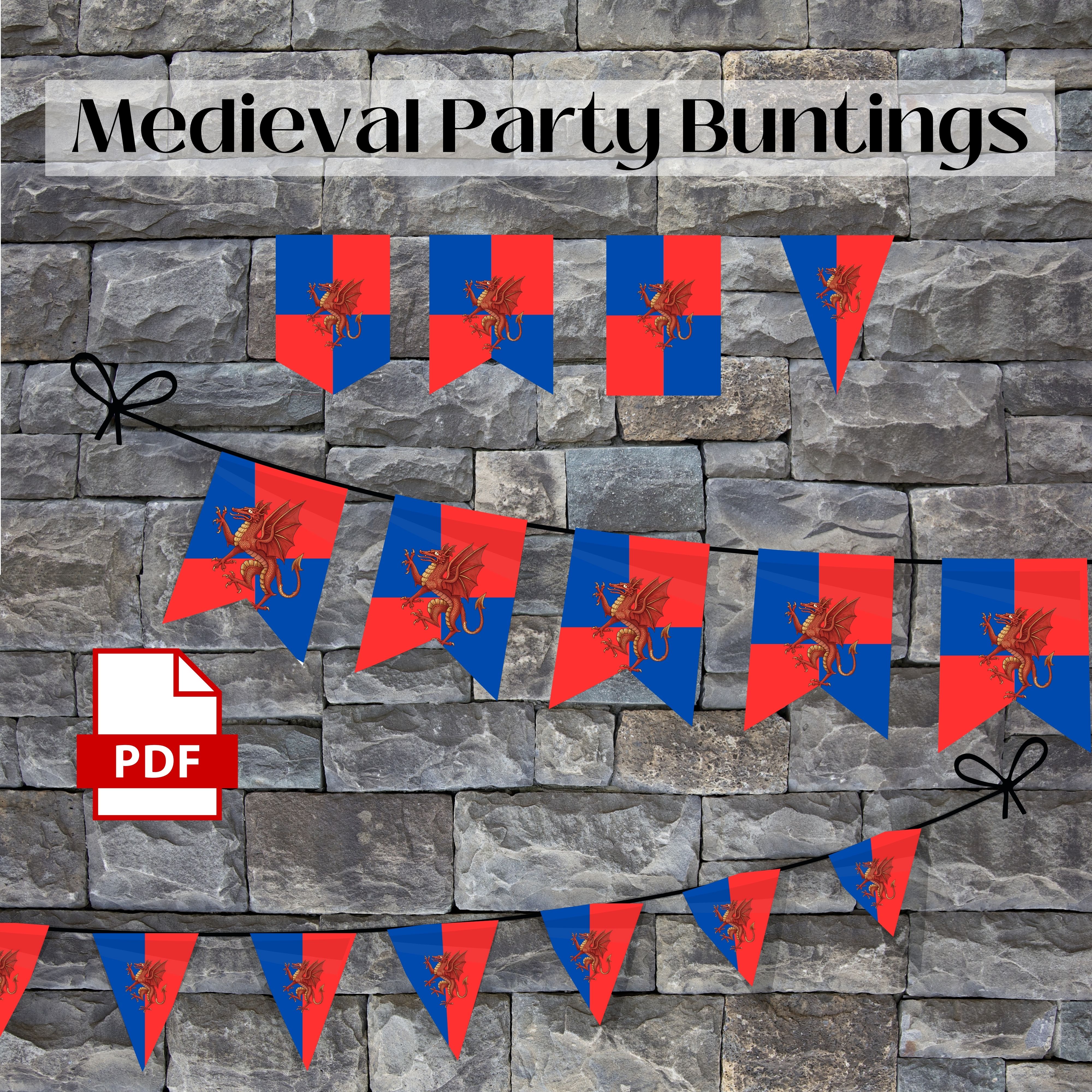 Renaissance Dragon Heraldry Party Banner- digital download