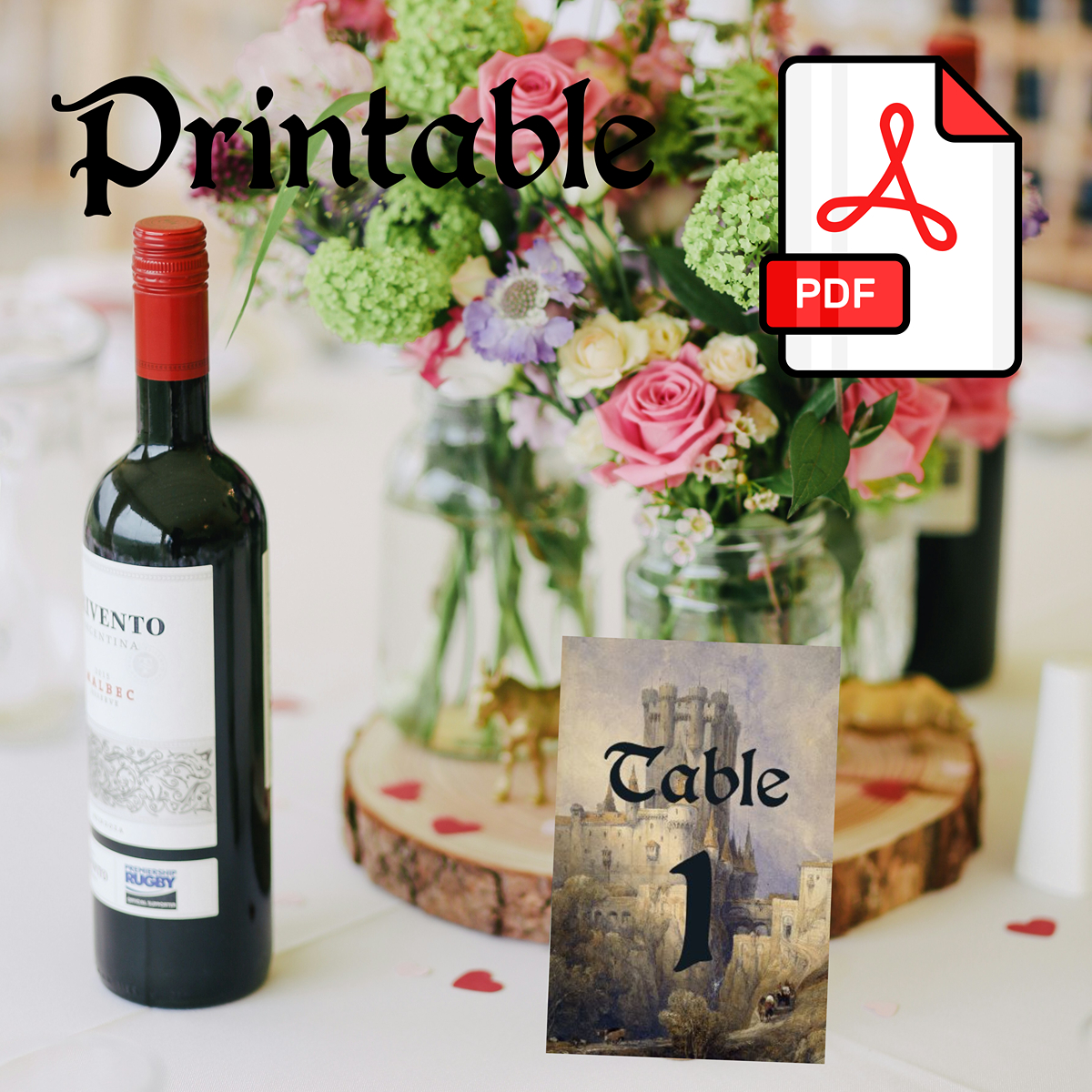 Medieval theme party table number cards, theme wedding, digital download
