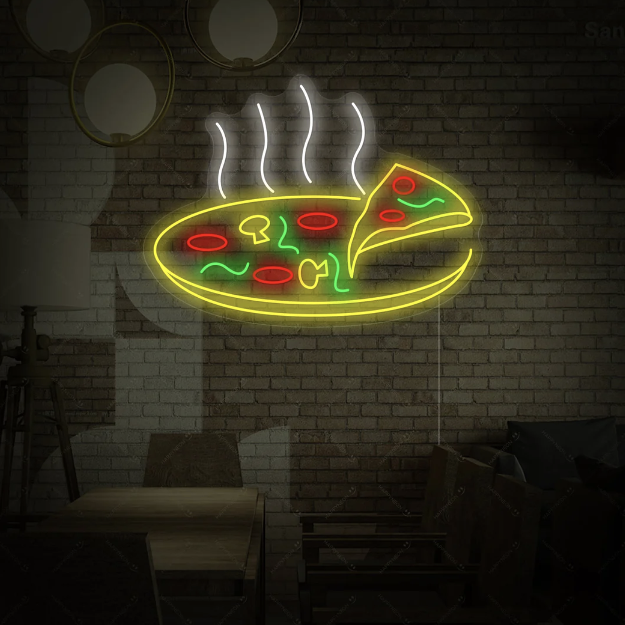 Letrero de neón de pizza