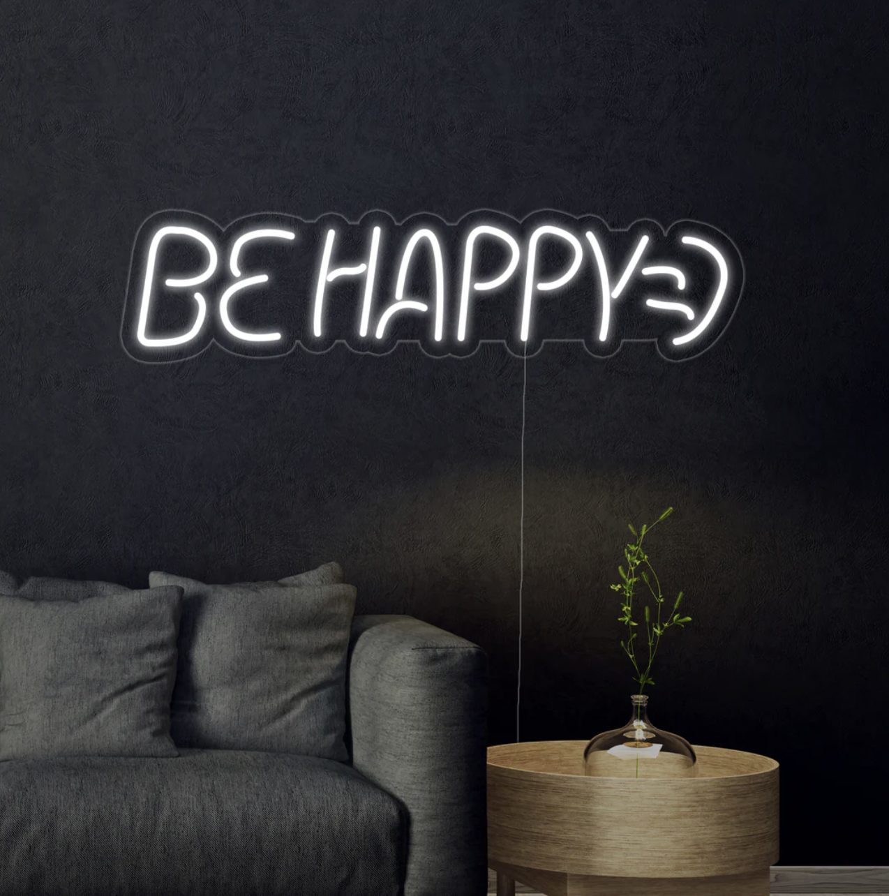 Letrero de neón 'Be Happy'