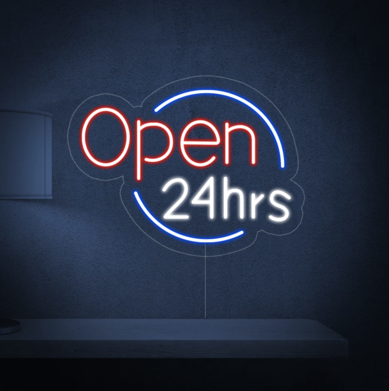 Letrero luminoso 'Open 24hrs'