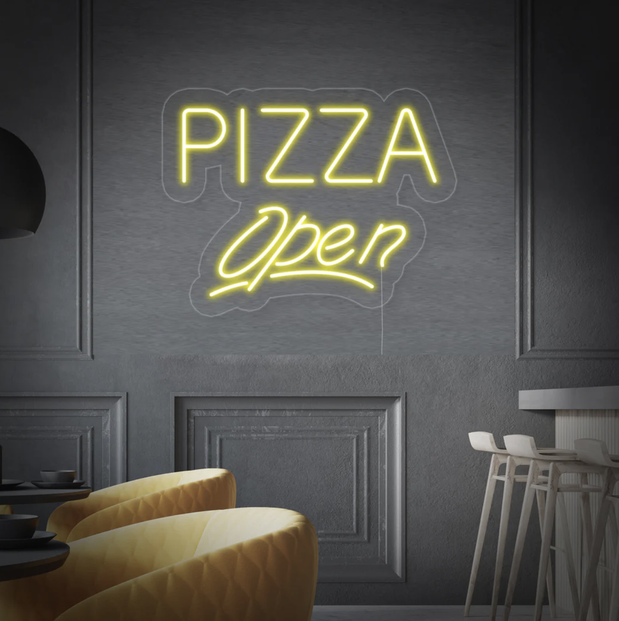 Letrero de neón 'Pizza Open'