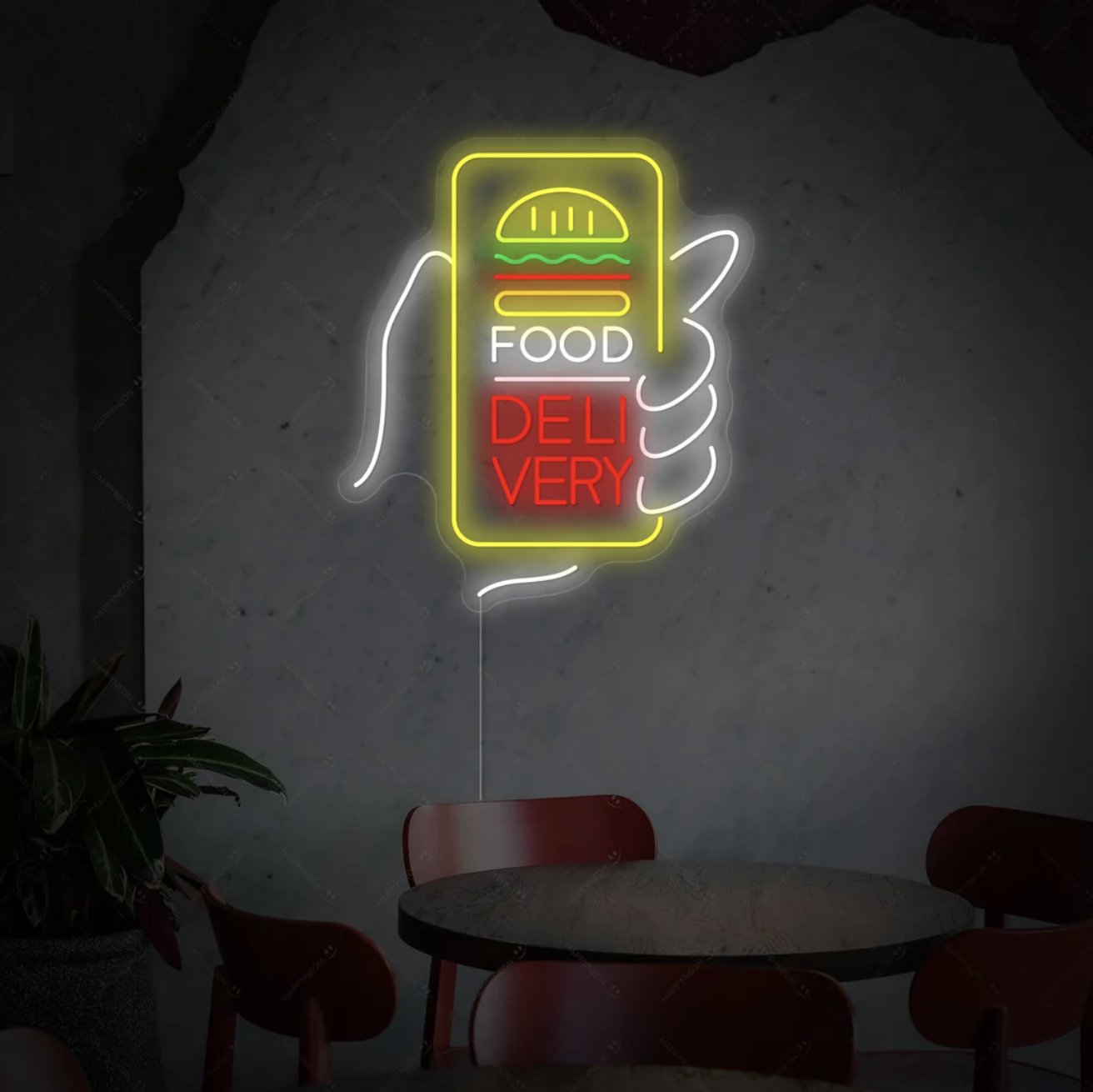 Letrero de neón para entrega de comida