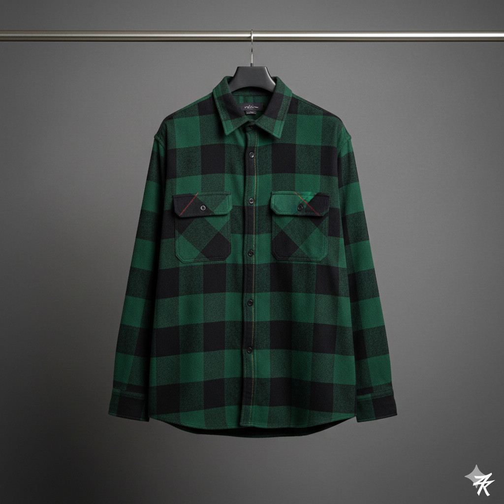 Green and Black Plaid Flannel Shirt
