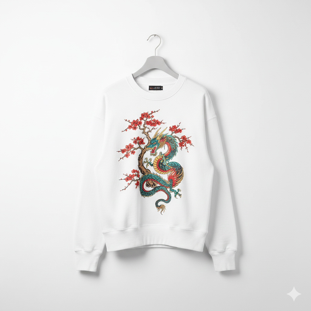 White Dragon Embroidered Sweatshirt