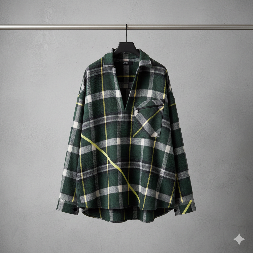Green Plaid Oversized Flannel Shirt