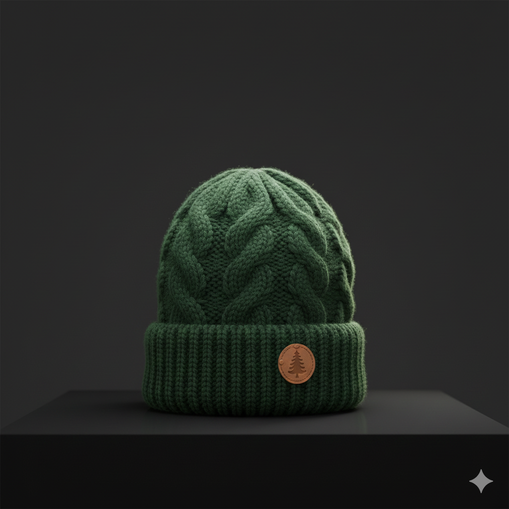 Green Cable Knit Beanie