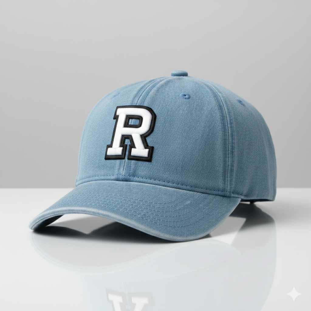 Blue Baseball Cap with Embroidered R