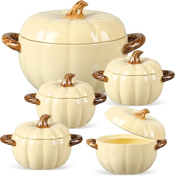 Pumpkin-Shaped Ceramic Soup Tureen Set