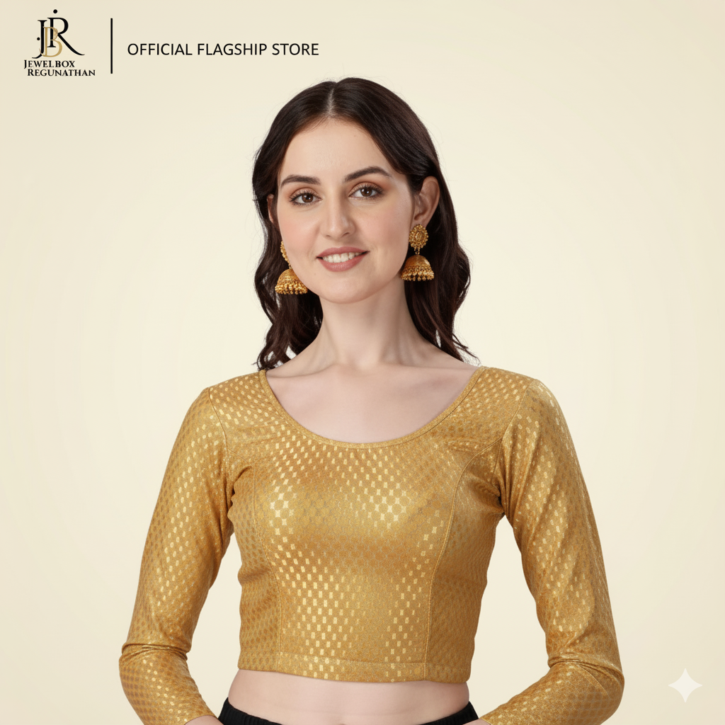 Womens Cotton Lycra Stretchable Elbow-Length Saree Crop top