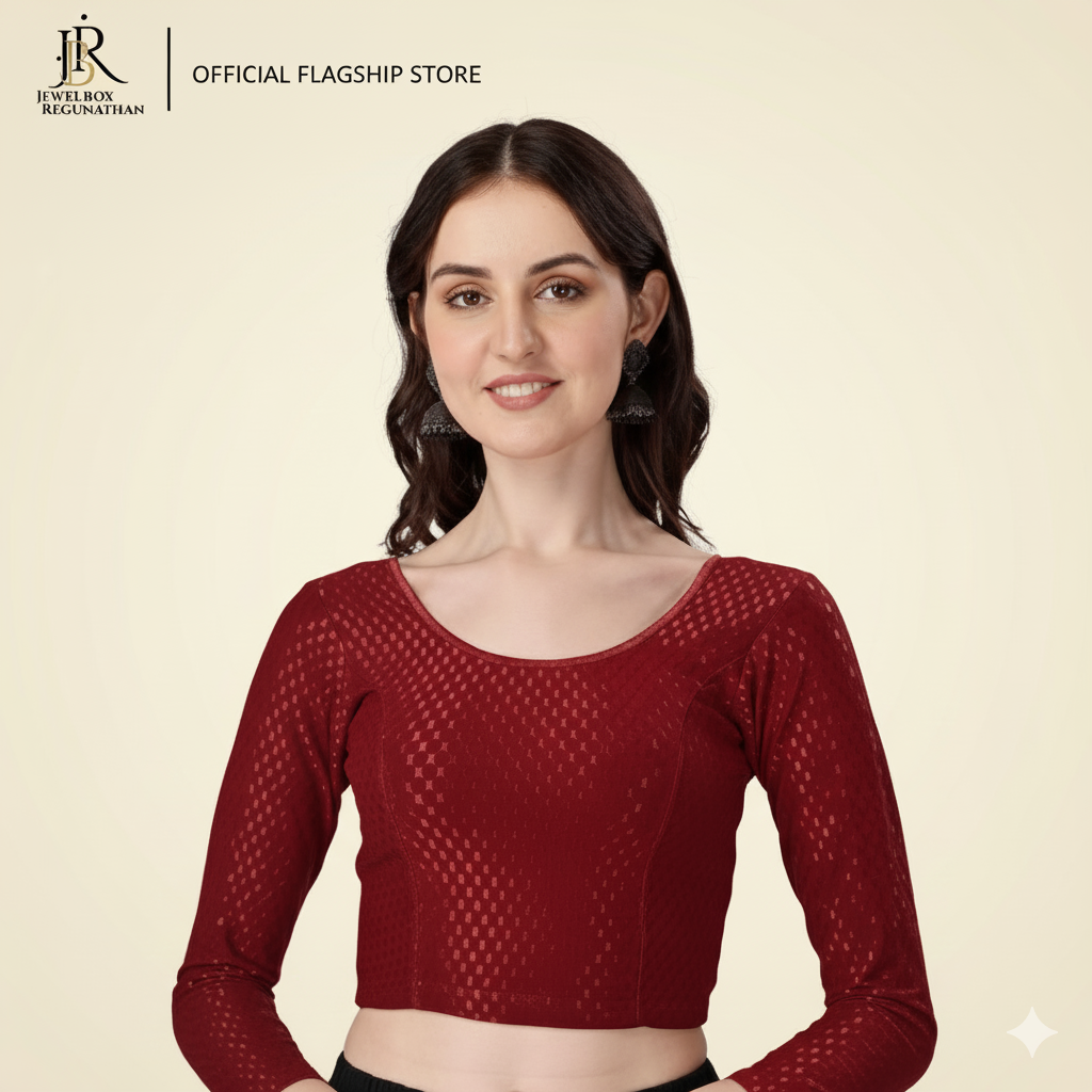 Womens Cotton Lycra Stretchable Elbow-Length Saree Crop top