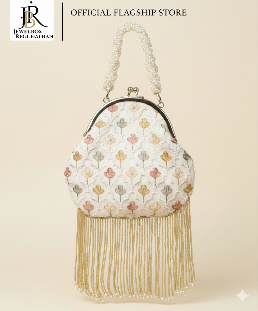 Embroidered Beaded Handle Clutch Bag
