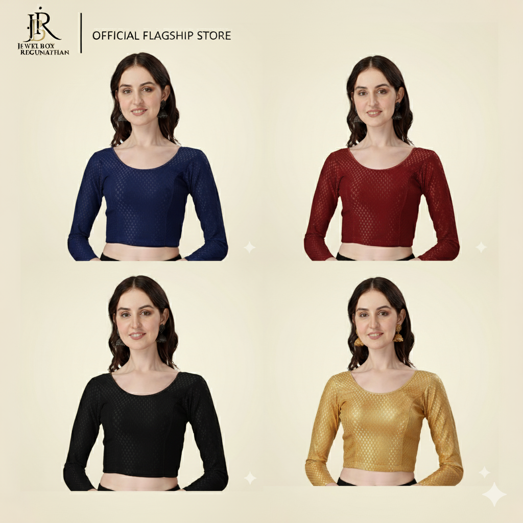 Womens Cotton Lycra Stretchable Elbow-Length Saree Crop top